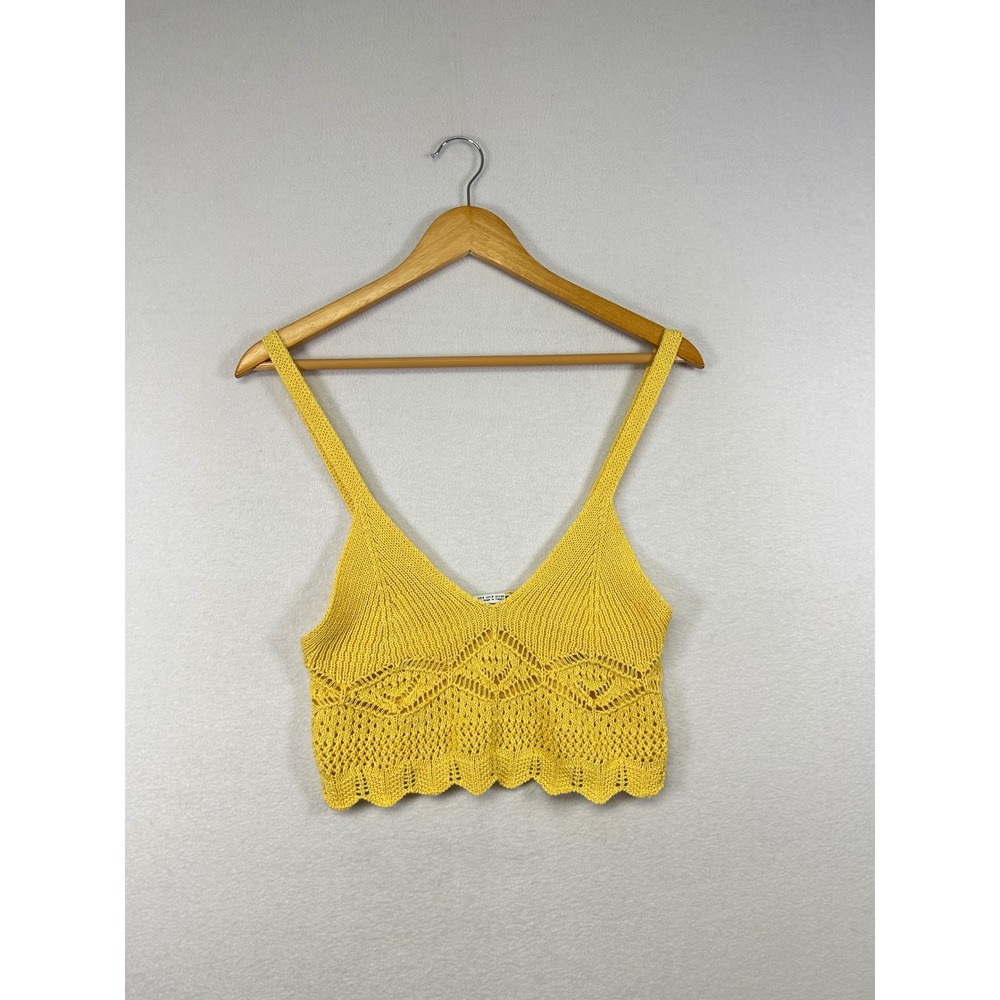 ZARA Yellow Knit Crochet V Neck Crop Tank Top Sweater S